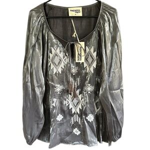 NWT Savanna Jane Embroidered Aztec Top Silver Size 2X